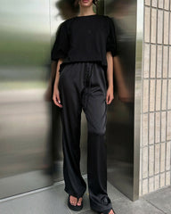 Carlene Satin-Hose mit hohem Bund und weitem Bein