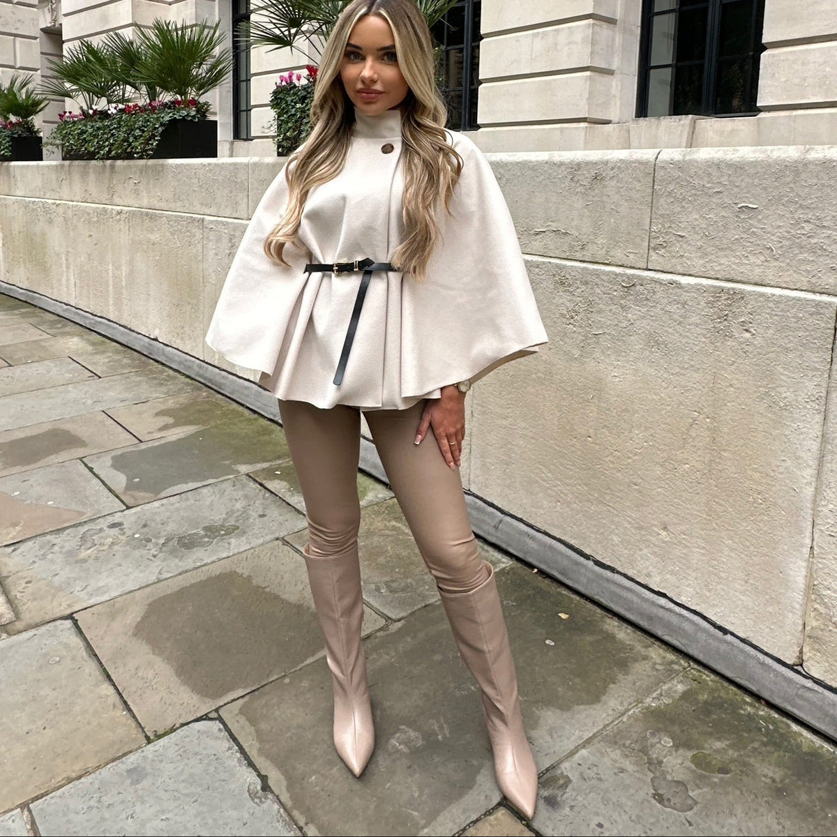 ZEYA - Caroline High Neck Cape Jacket with Belt