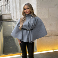 Caroline High Neck Cape Jacket with Belt