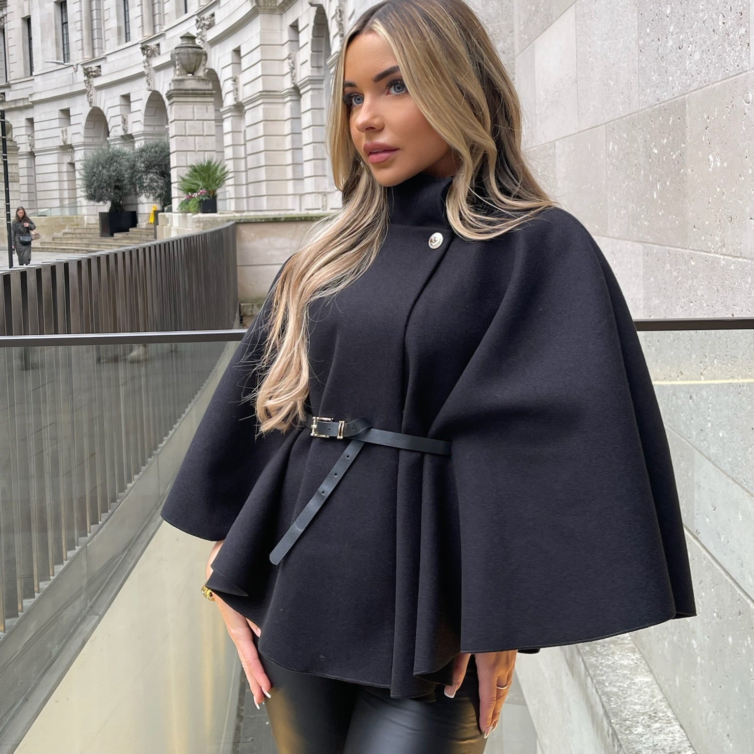 ZEYA - Caroline High Neck Cape Jacket with Belt