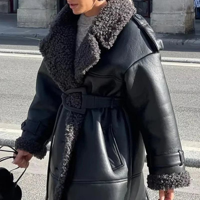 ZEYA - Chantelle Belted Faux Leather Maxi Coat
