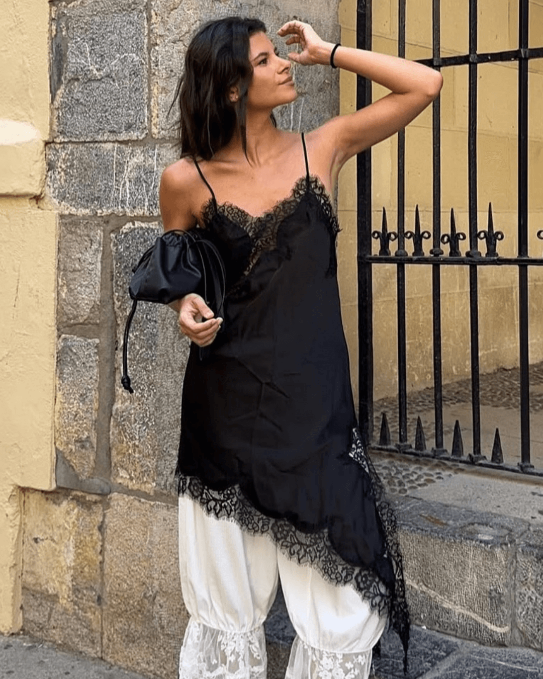 ZEYA - Chiara Asymmetric Satin Lace Midi Dress