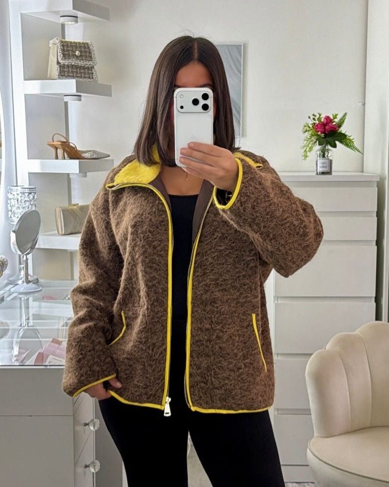 ZEYA - Chloe Stand Collar Contrast Knit Pilot Jacket