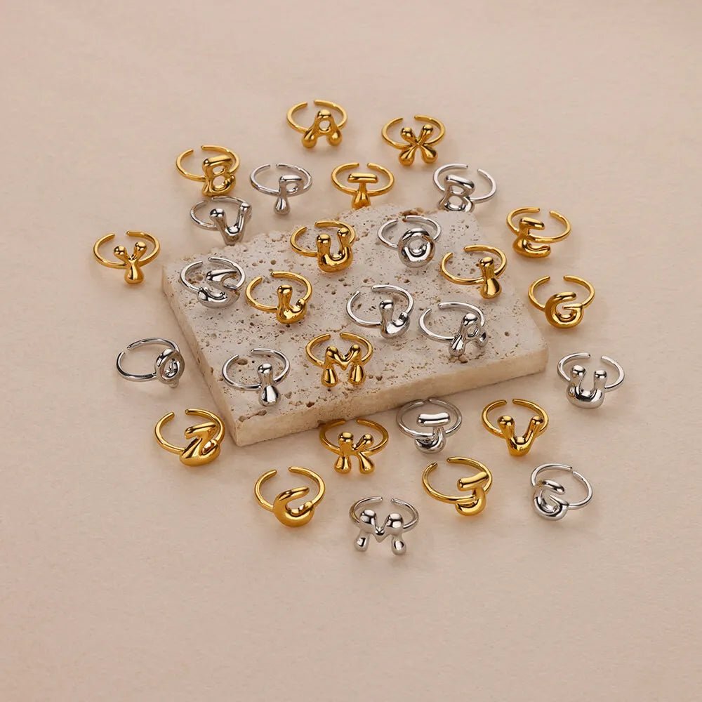 ZEYA - Cindella Gold Rings for Women - Adjustable Stainless Steel Bubble Letter Design