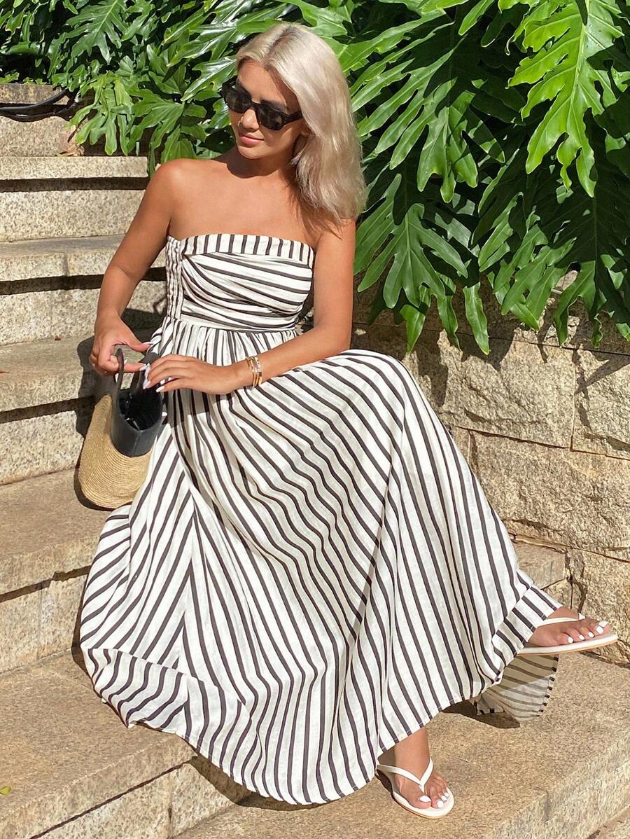 ZEYA - Clare Ruched Stripe Tube Dress