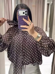 Cleo bluza s visokim ovratnikom i točkicama