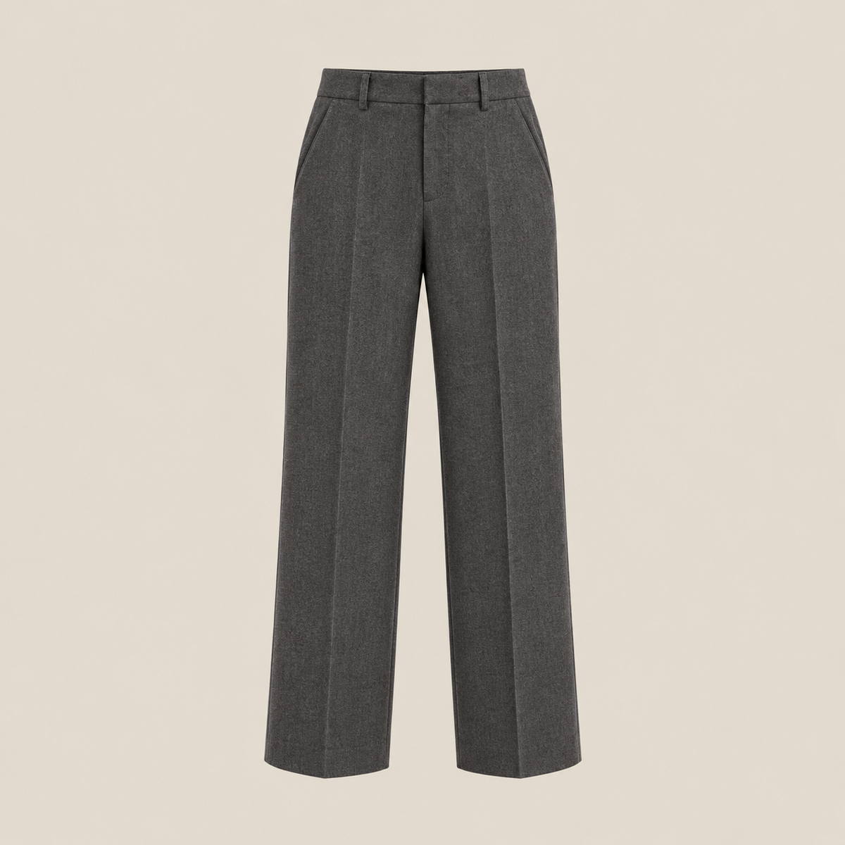 Charcoal tailored trousers on beige