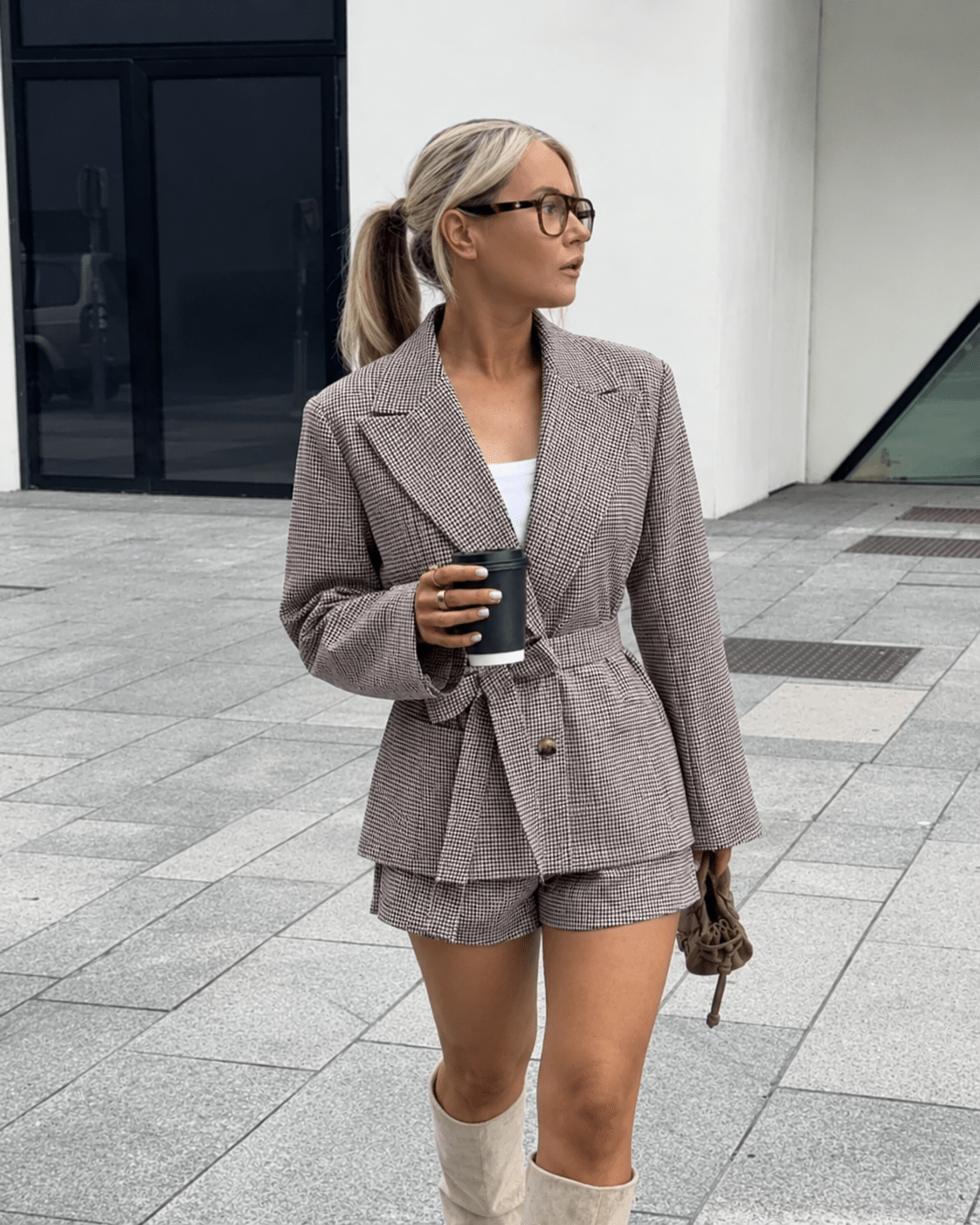ZEYA - Dalia Houndstooth Belted Shorts Suit