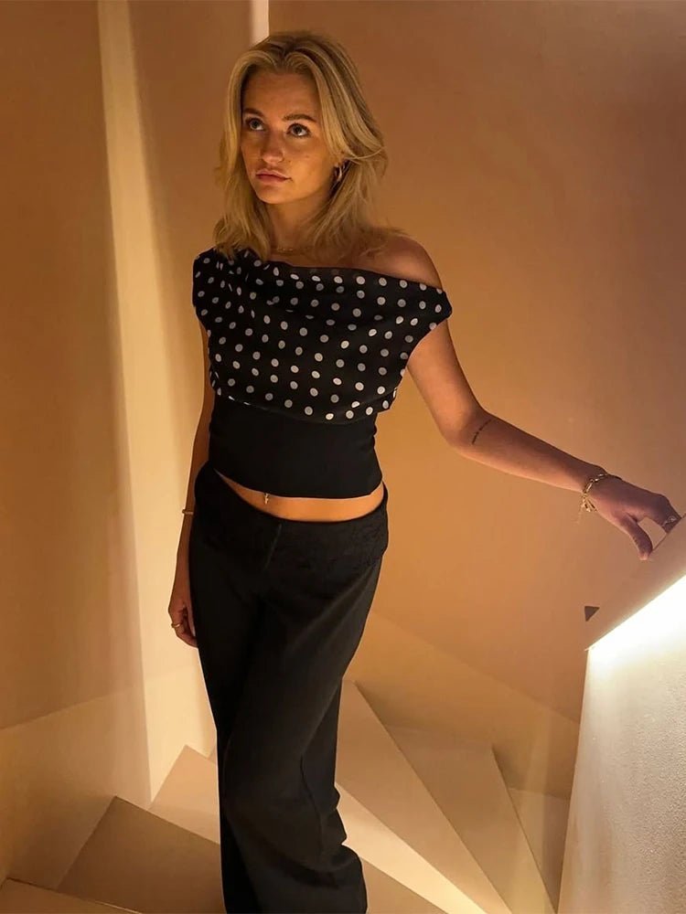 ZEYA - Deana Skew Collar Polka Dot Top