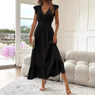 Vestido Rodado Delfina com Decote em V e Folhos