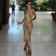Denise leopardí halter maxi šaty
