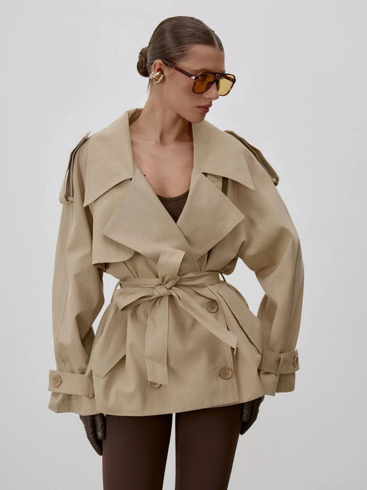 ZEYA - Donna Lace Up Stand Collar Trenchcoat