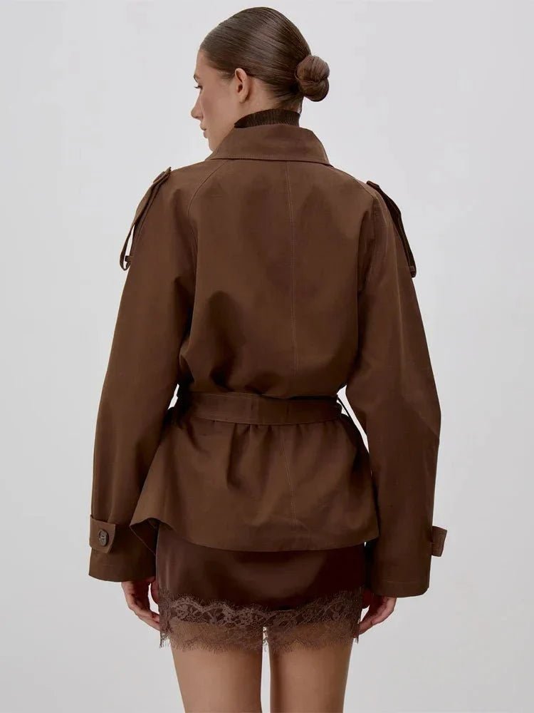 ZEYA - Donna Lace Up Stand Collar Trenchcoat
