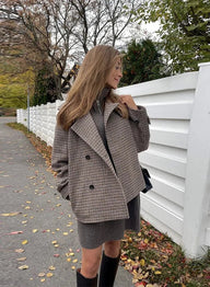 Emilia Houndstooth Buttoned Stand Collar Jacket