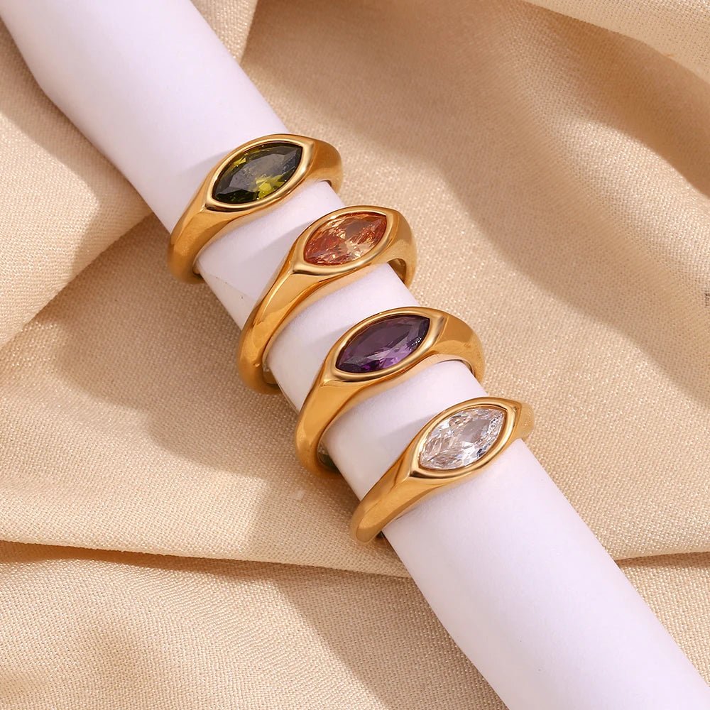 ZEYA - Emma Ring - Colorful Horse Eye Zircon Ring in Durable Hypoallergenic Steel
