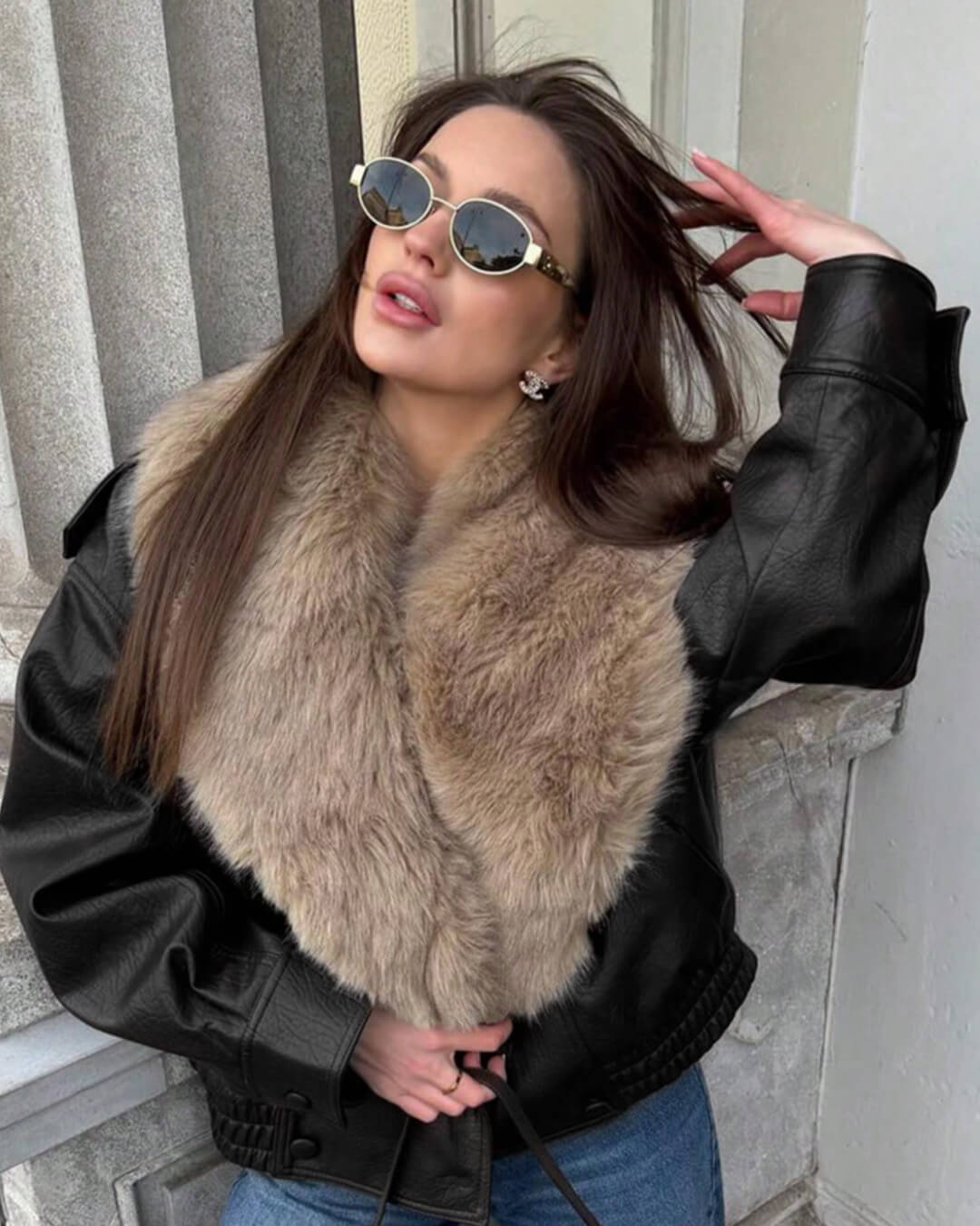 ZEYA - Felicity Faux Leather Jacket with Detachable Fur Collar