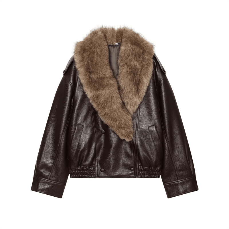 ZEYA - Felicity Faux Leather Jacket with Detachable Fur Collar
