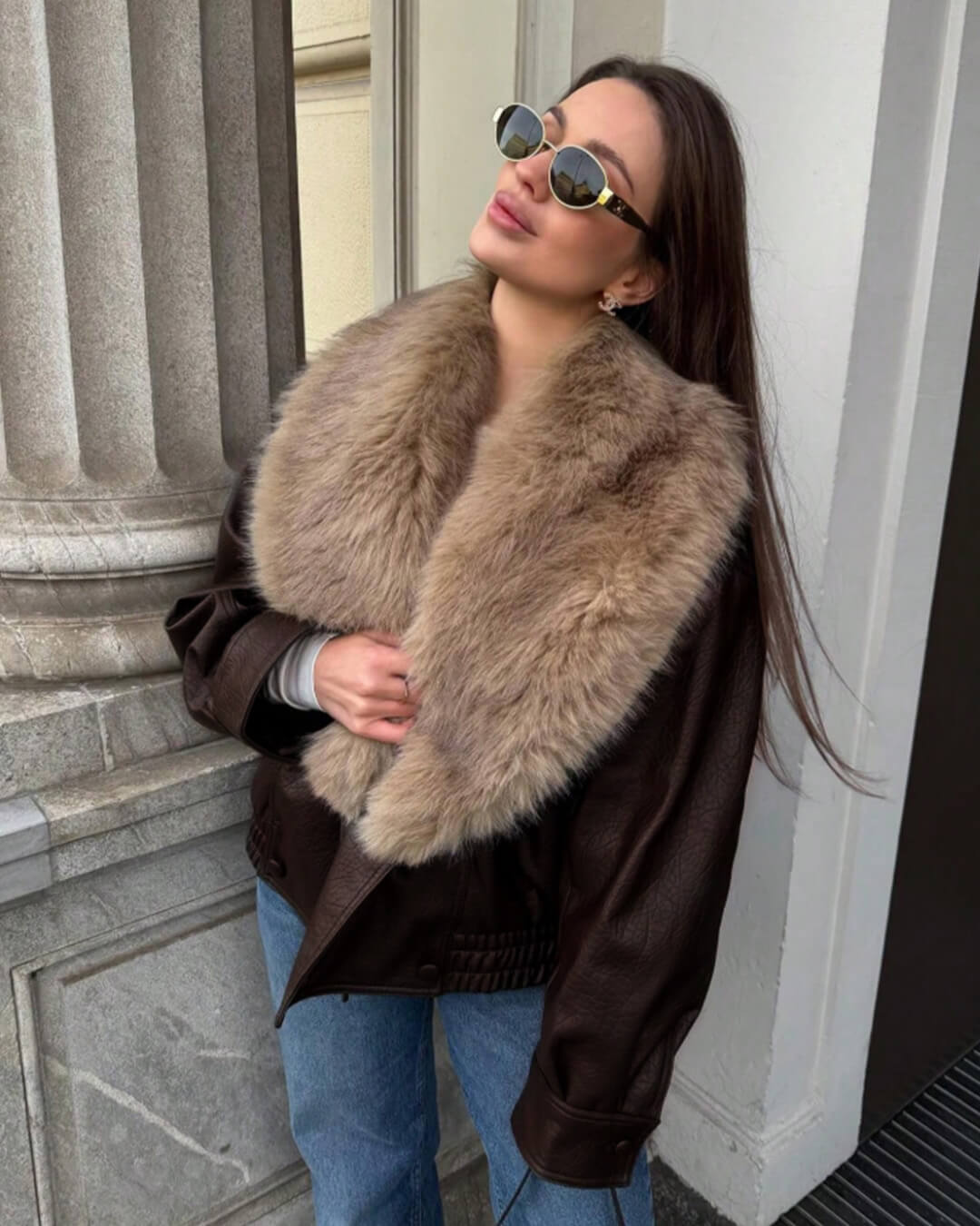 ZEYA - Felicity Faux Leather Jacket with Detachable Fur Collar