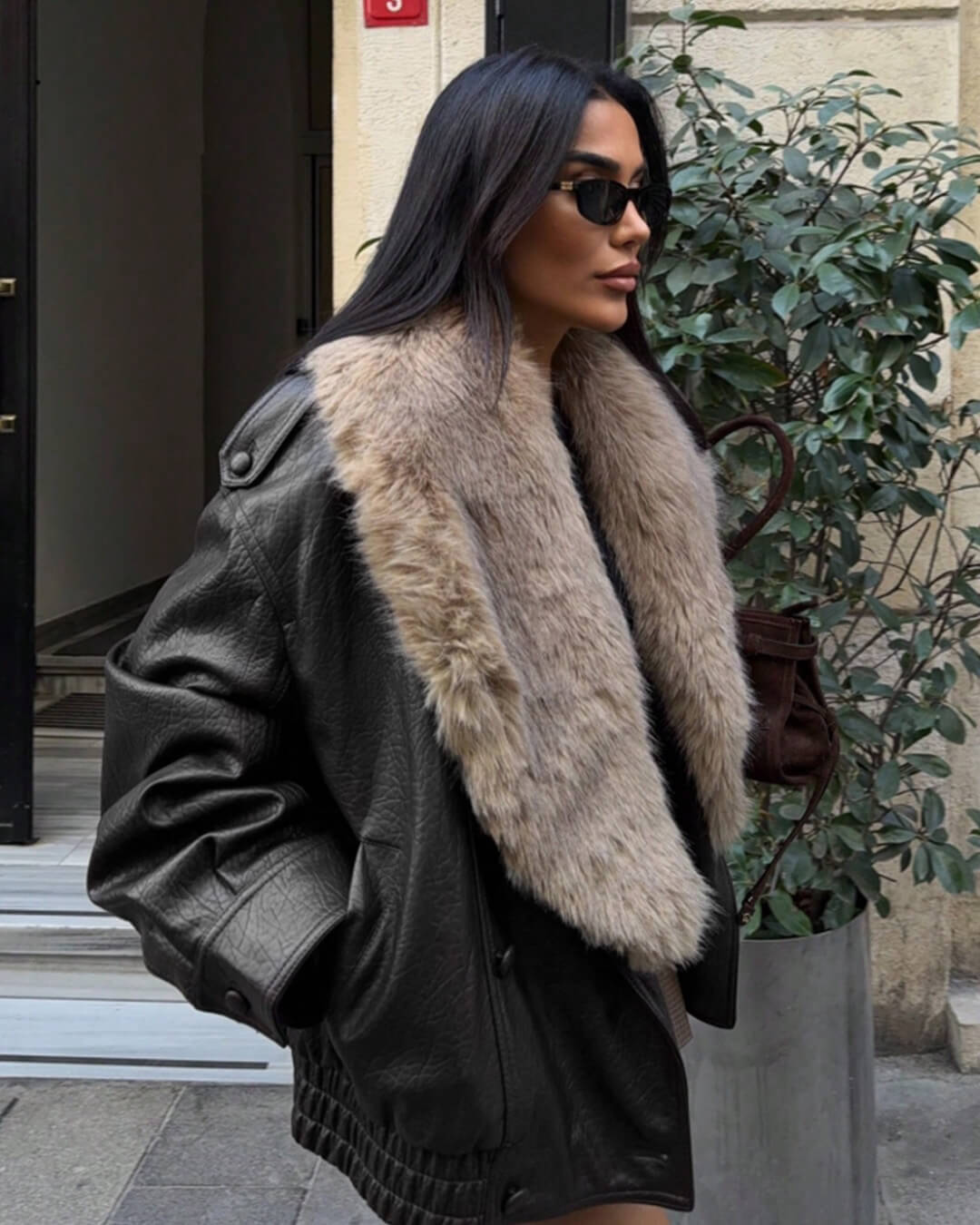 ZEYA - Felicity Faux Leather Jacket with Detachable Fur Collar