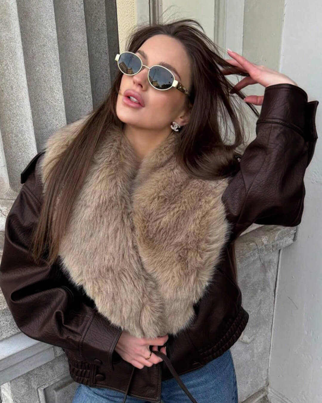 ZEYA - Felicity Faux Leather Jacket with Detachable Fur Collar