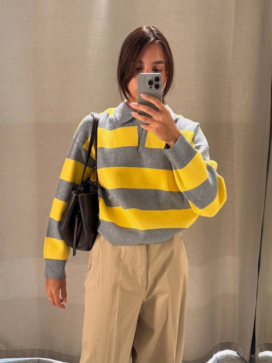 ZEYA - Florentine Striped Knit V-Neck Pullover