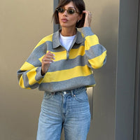 Pullover a righe con scollo a V stile fiorentino