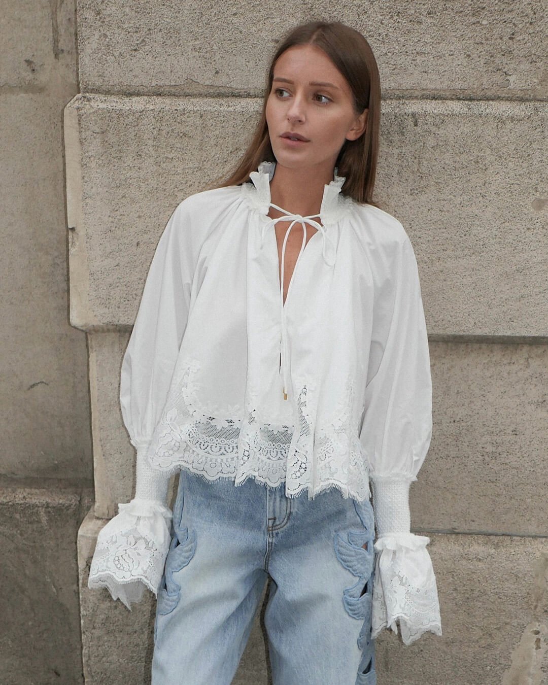 ZEYA - Gloria Embroidery Lace Trim Blouse