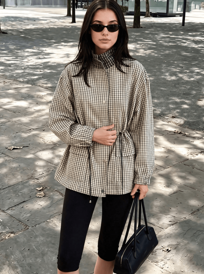ZEYA - Isabel High-Neck Plaid Jacket