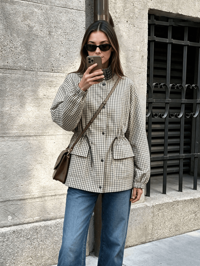 ZEYA - Isabel High-Neck Plaid Jacket