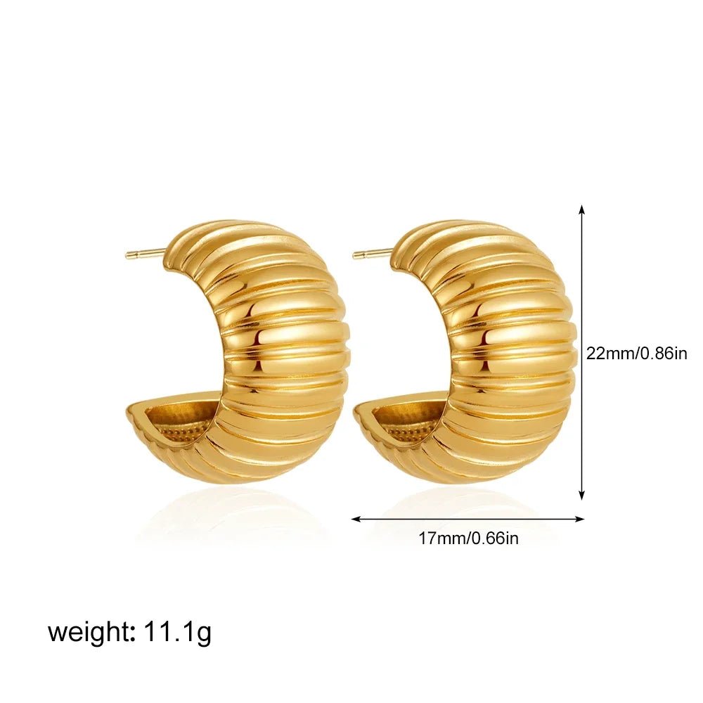 ZEYA - Jaime Hoop Earrings - Chunky C Shape Design, Waterproof Stainless Steel