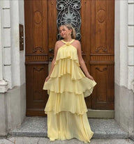 Robe longue Rose à volants et dos nu