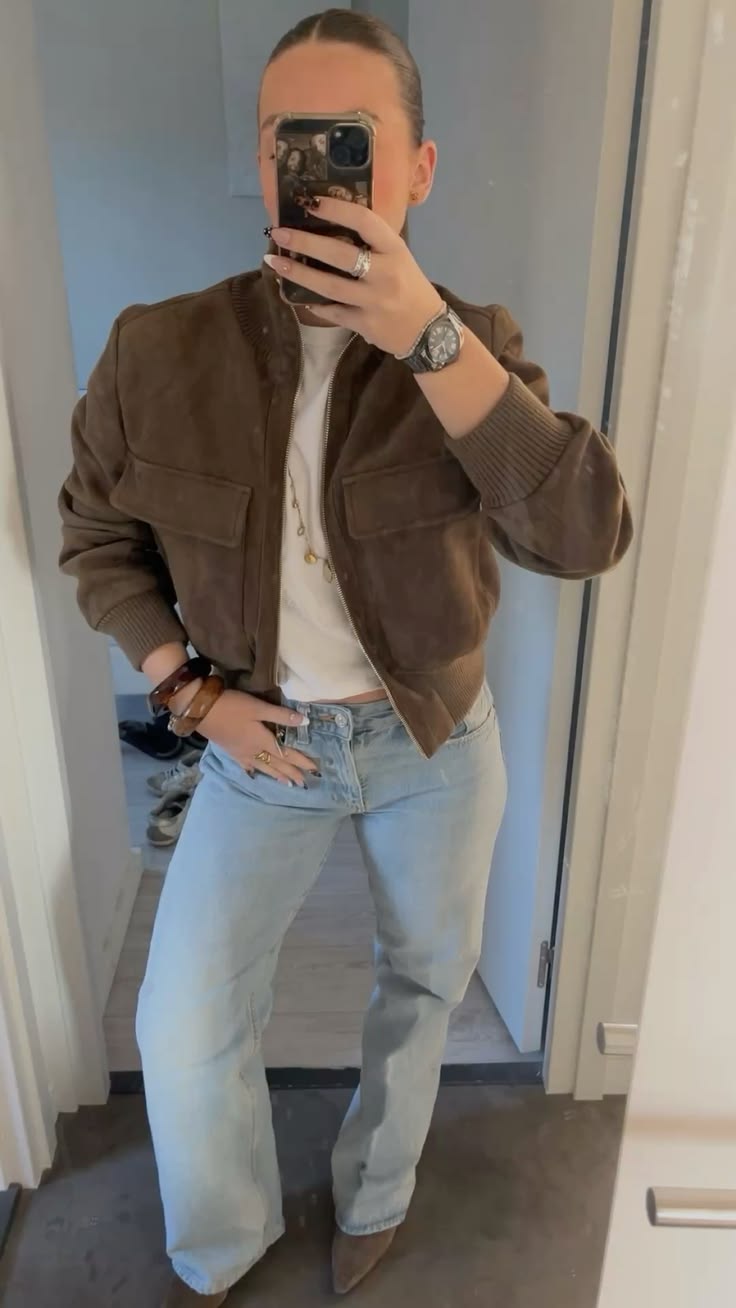ZEYA - Jean Faux Suede Bomber Jacket