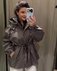 Τζάκετ αντιανεμικό με κουκούλα Jenny Plaid
