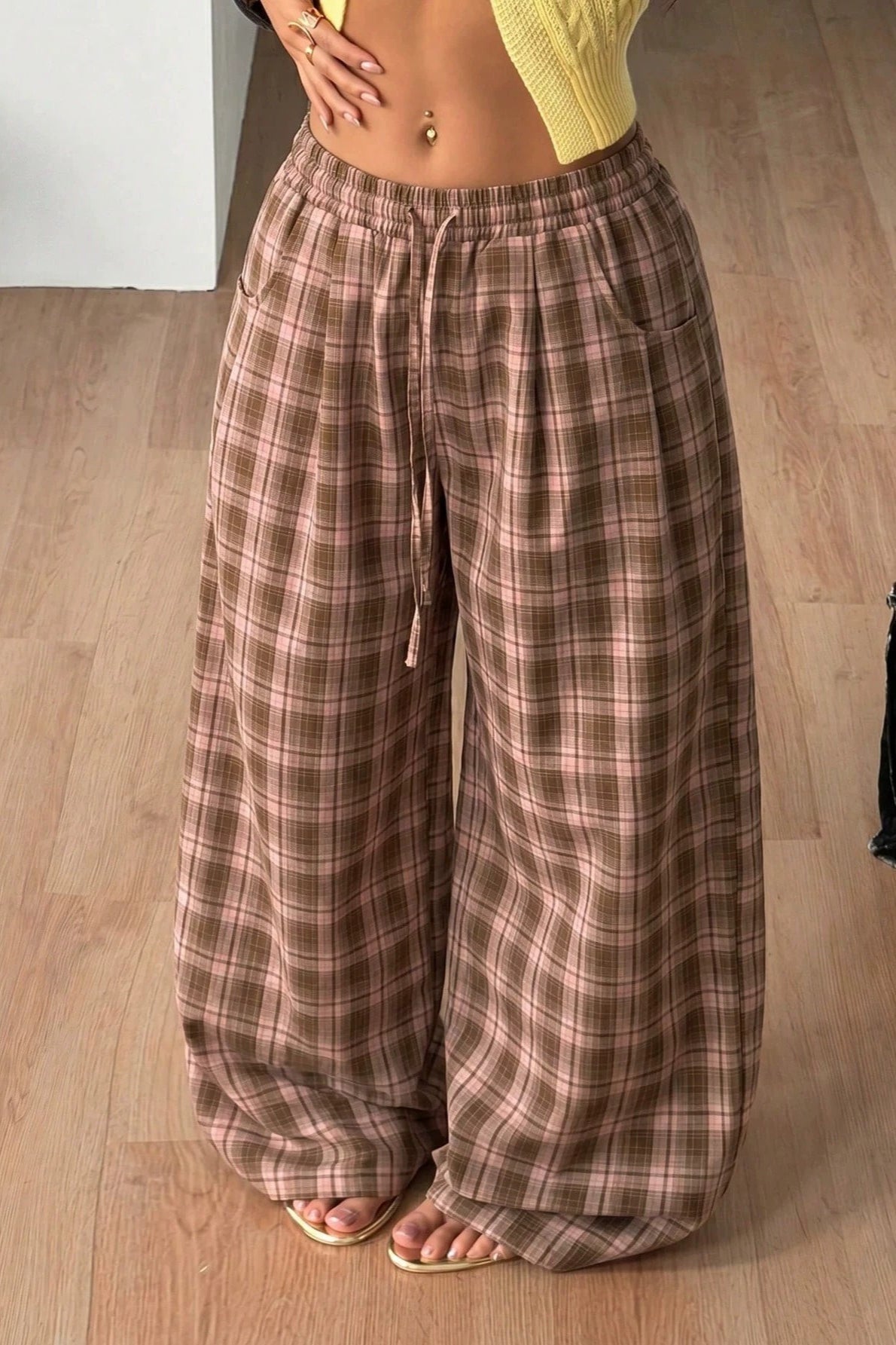 ZEYA - Jessica Plaid Wide Leg Drawstring Pants