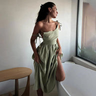 Joanna Backless Tie-Strap Midi Dress
