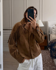 Julie keinonahkainen hapsullinen western-takki
