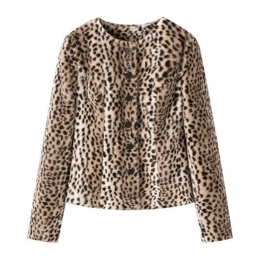 ZEYA - Katie Leopard Faux Fur Cropped Jacket