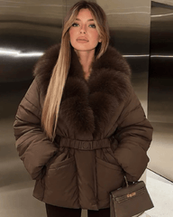 Katniss Belted Faux Fur Collar Quilted Parka