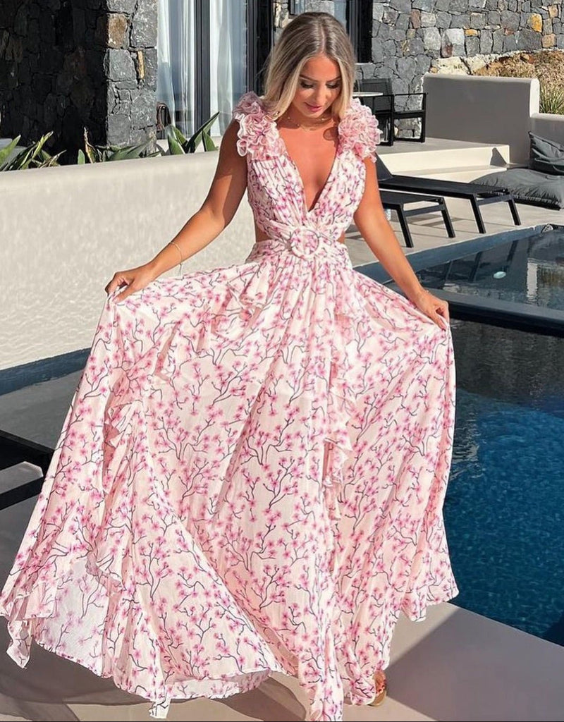 ZEYA - Katya Floral Ruffle Sleeves Maxi Dress