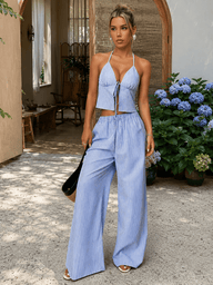 Kyra Striped Halter Top Set