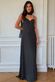 Lauren taškuota atvira nugara maxi suknelė