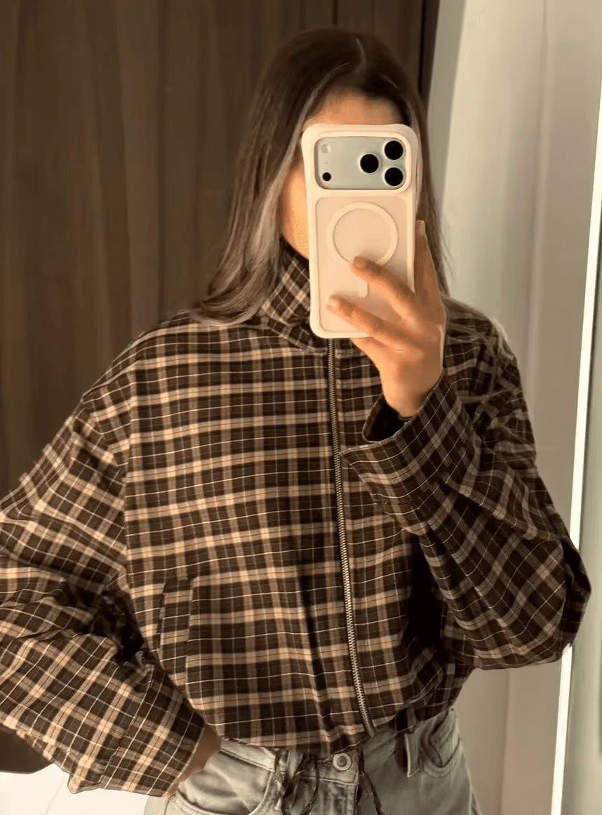 ZEYA - Leah Checked Collar Zip Jacket