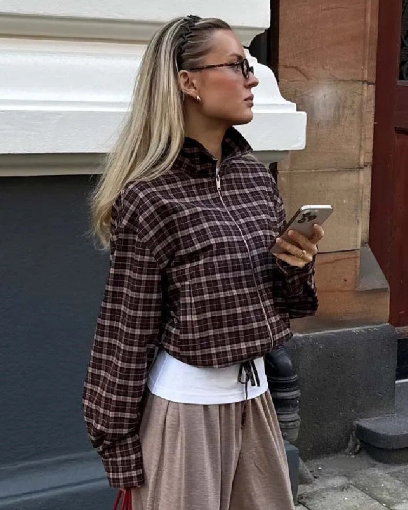 ZEYA - Leah Checked Collar Zip Jacket