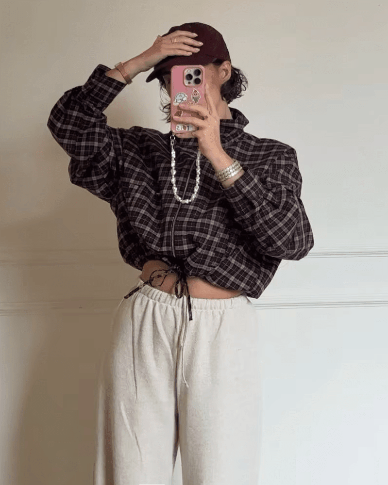 ZEYA - Leah Checked Collar Zip Jacket