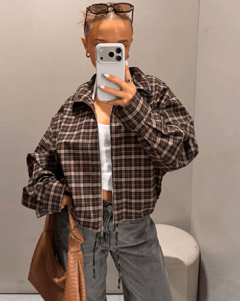 ZEYA - Leah Checked Collar Zip Jacket