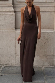 Rochie maxi Leah cu spate descoperit, cu halter
