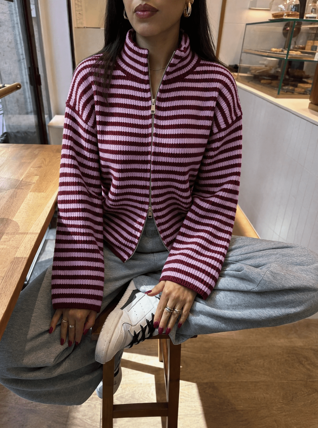 ZEYA - Leah Striped Knit High-Neck Sweater