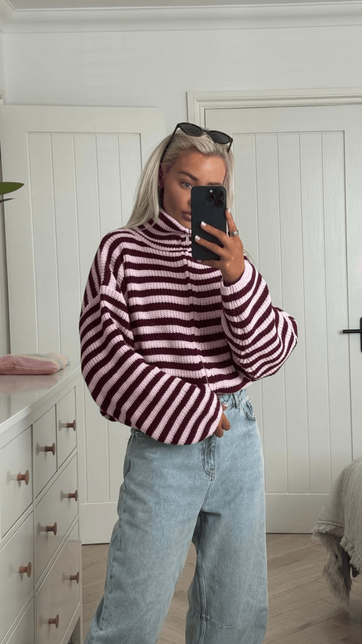 ZEYA - Leah Striped Knit High-Neck Sweater
