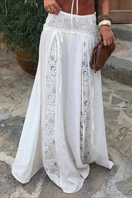 Maxi sukňa Lilith s boho čipkou a patchworkom