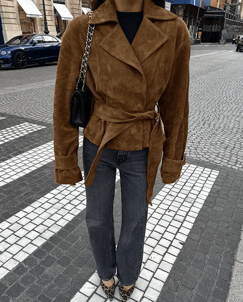 ZEYA - Lisa Faux Suede Belted Wrap Jacket